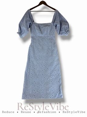 PROSE & POETRY Women’s Size S Dress Midi Length Poof Sleeve Eyelet Pattern